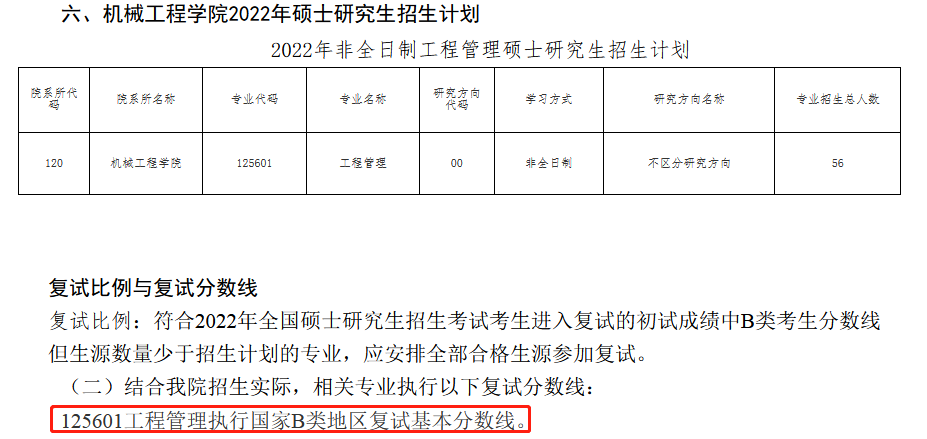 贵州大学2022年MEM(工程管理）复试分数线