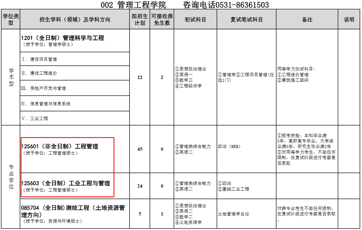 山东建筑大学2023年MEM招生简章（125601、125603）