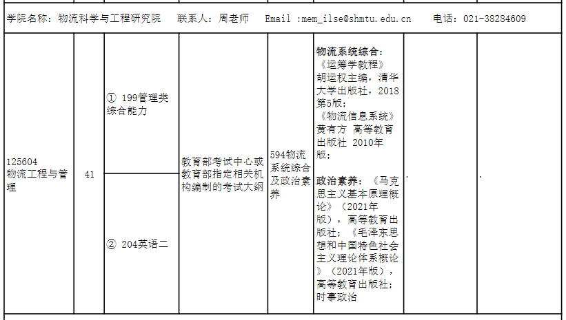 上海海事大学2024年MEM物流工程与管理招生简章