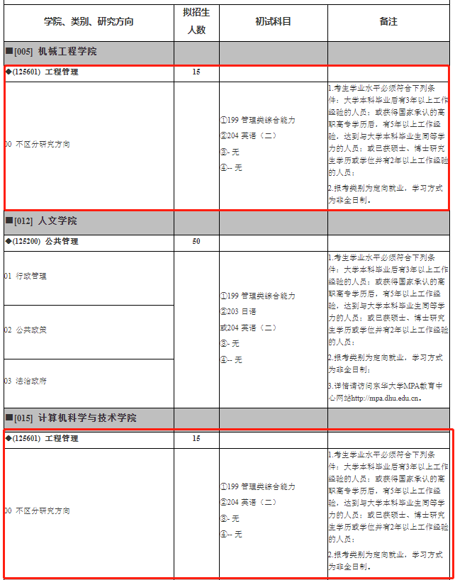 东华大学2024年MEM工程管理及物流工程招生简章