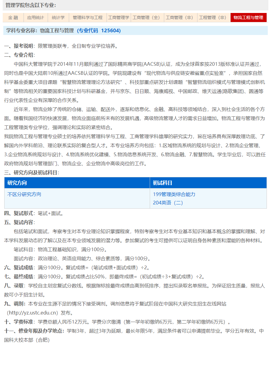 中国科学技术大学2024年MEM(125601、125604)招生简章