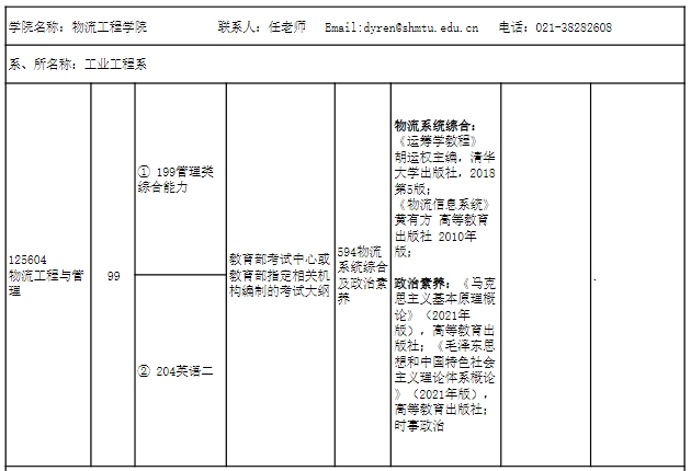 上海海事大学2024年MEM物流工程与管理招生简章