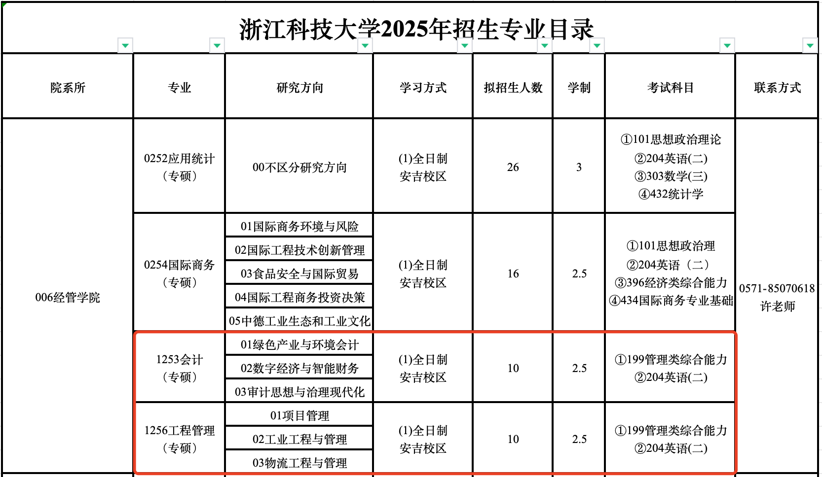 新增招生！浙江科技大学2025年MEM工程管理硕士招生简章