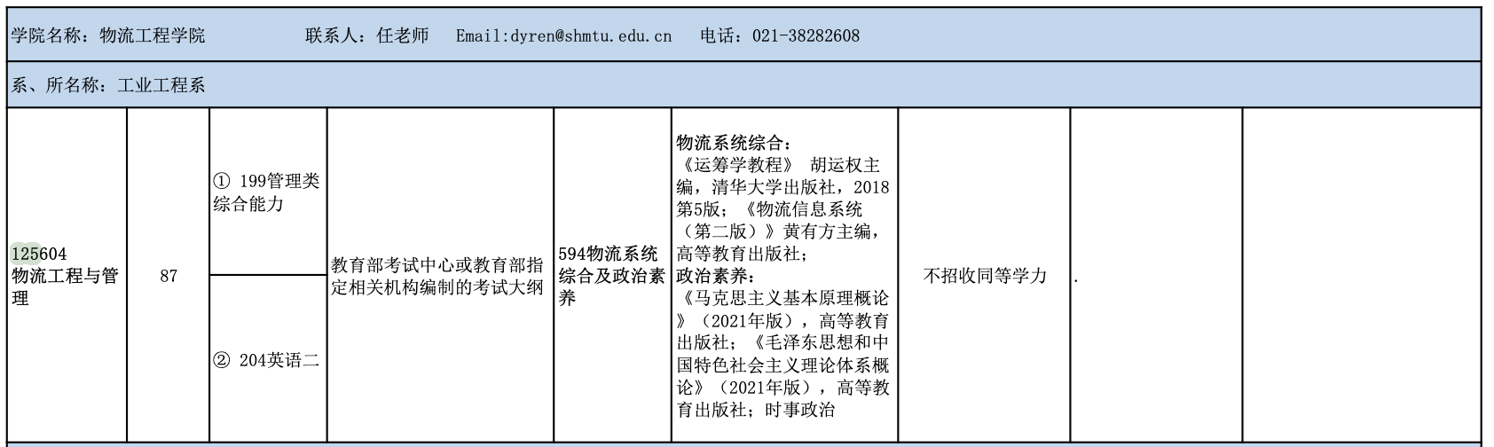 上海海事大学2025年MEM物流工程与管理招生简章