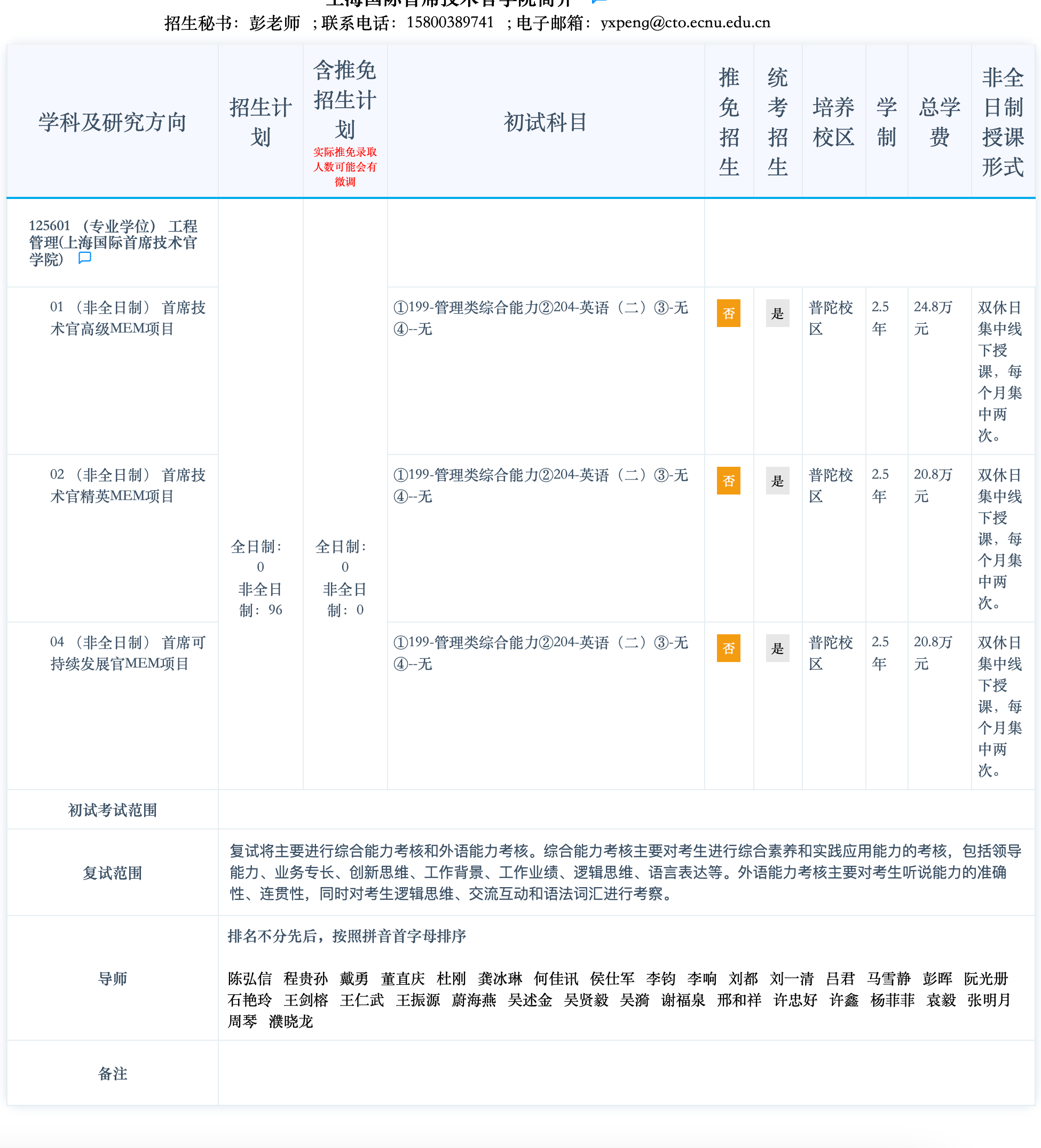 华东师范大学2025年MEM工程管理硕士招生简章