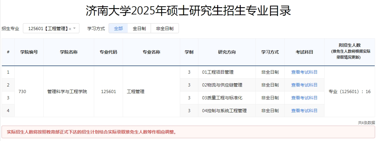 济南大学2025年MEM（125601、125604）招生简章